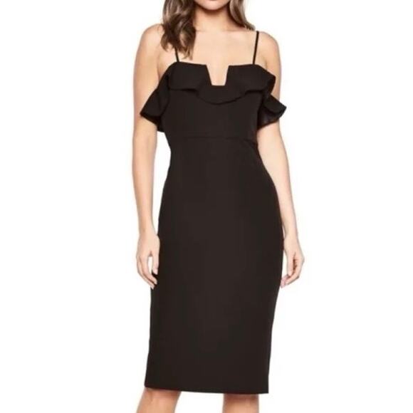 Bardot Size US 8/Medium Black Ruffle‎ Sheath Midi Dress - Picture 1 of 8